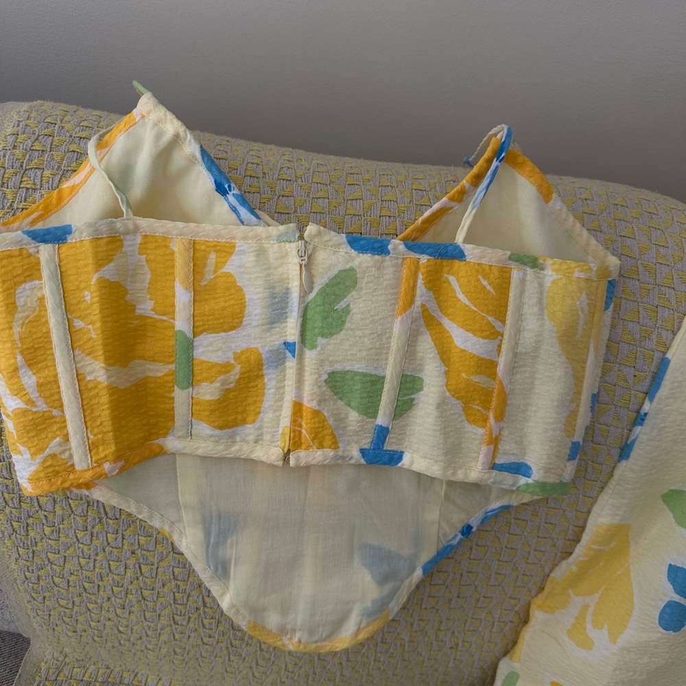Sabo Skirt Yellow and Blue Floral Maxi Skirt & Corset Top S/M - Picture 5 of 8